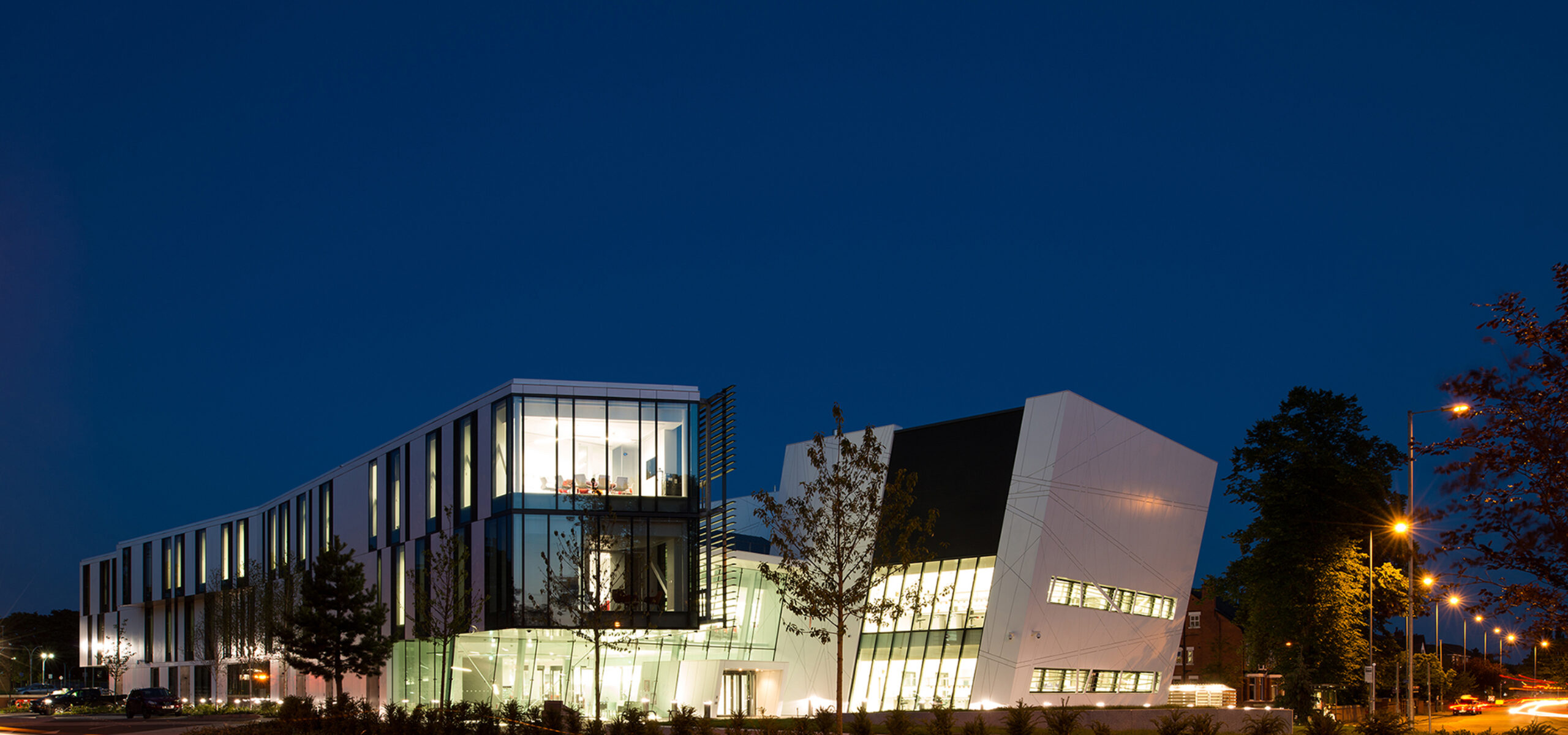 Oglesby Cancer Research Building at night