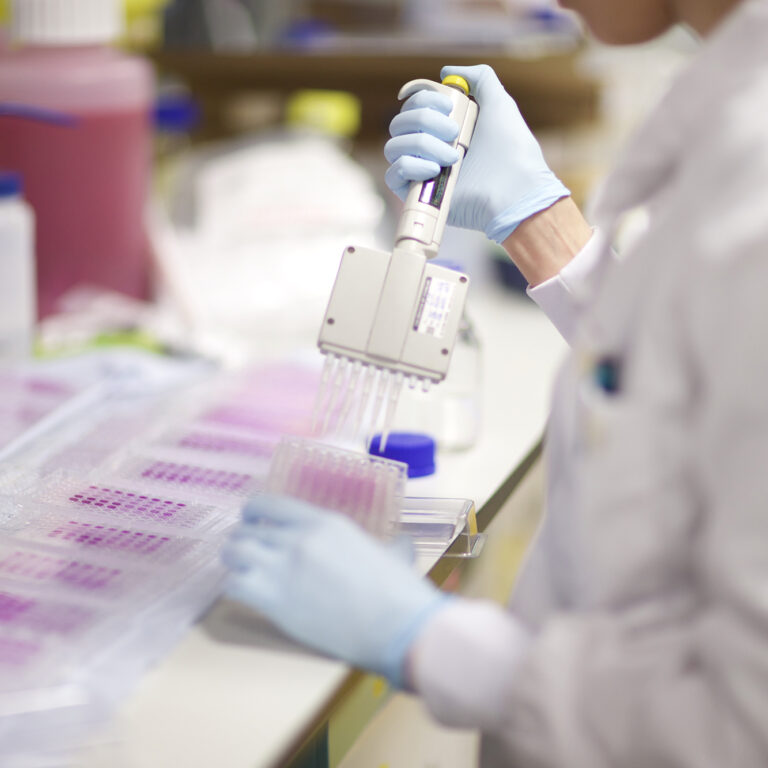 Laboratory researcher pipetting samples