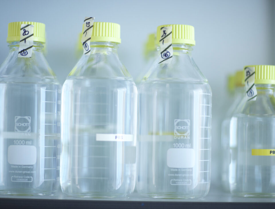 Vials on a shelf within the laboratory