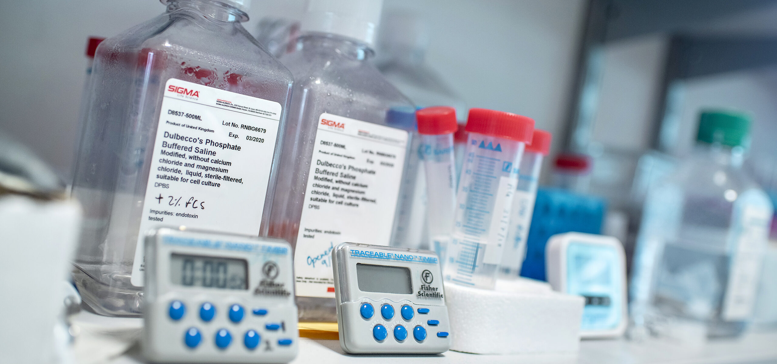 Reagents on a laboratory shelf