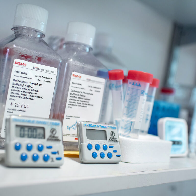 Reagents on a laboratory shelf
