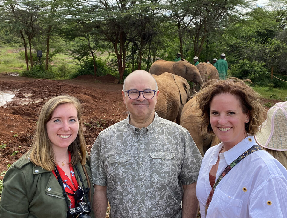 Sinead, Pedro and Suz visiting the Elephant sanctuary in Kenya