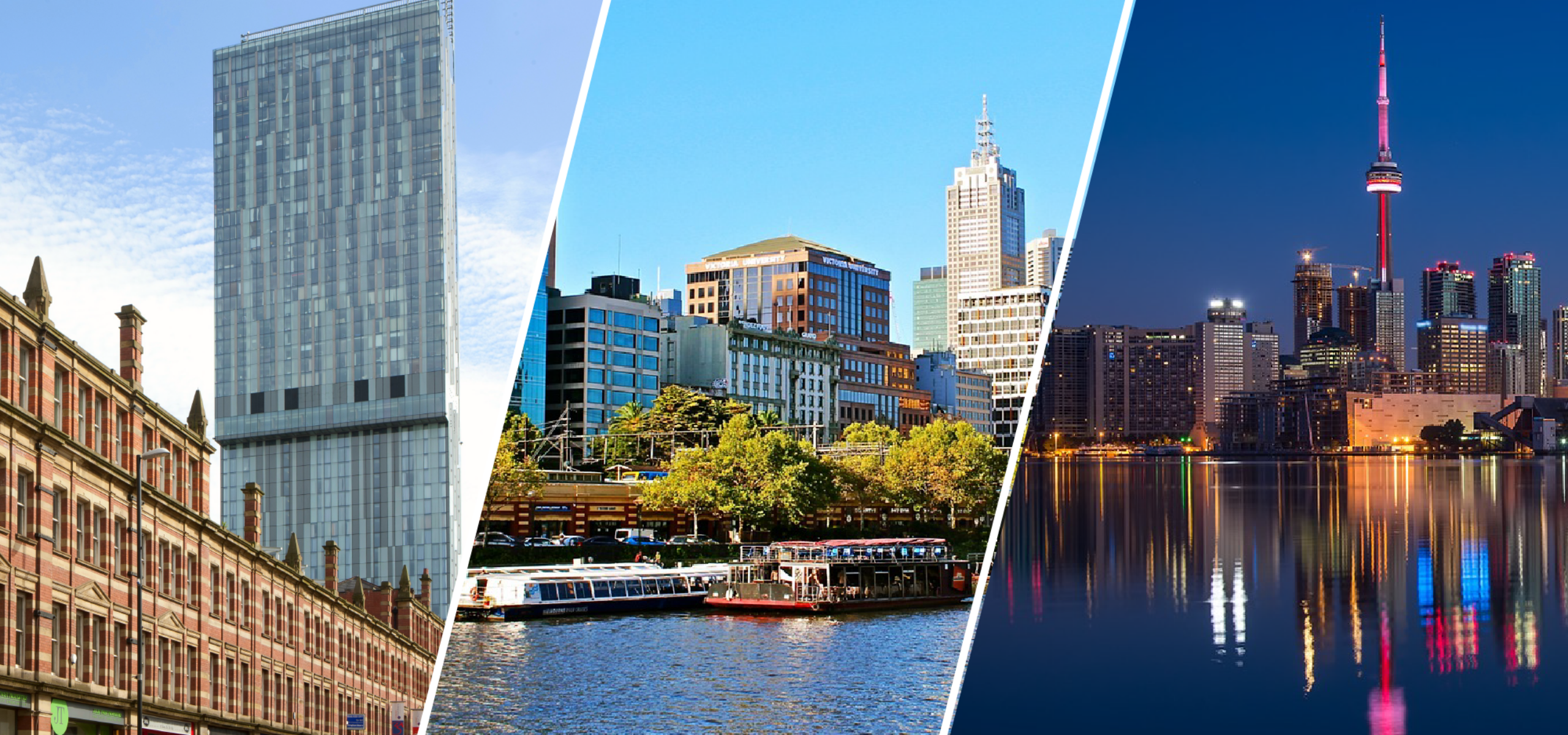 Manchester Melbourne and Toronto cityscapes