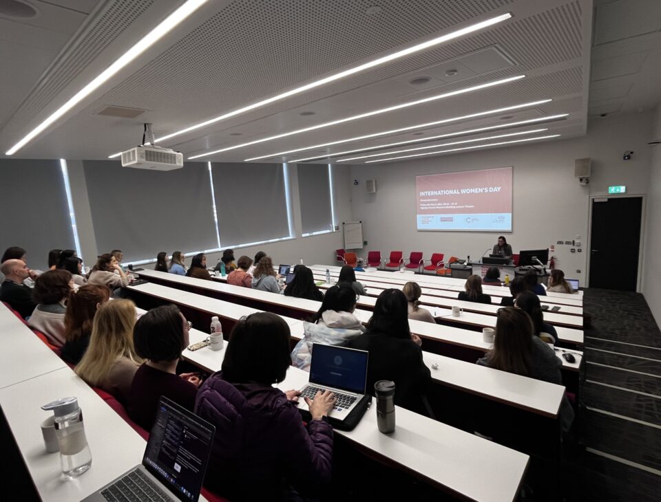 Dr Simona Valletta opening the Internal Women's Day 2024 event at the OCRB