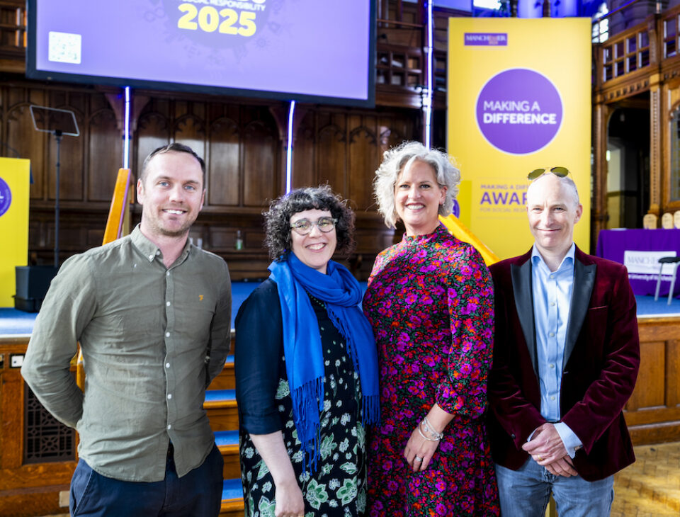 Award winner Simon Reeds with highly commended members of the Division of Cancer Sciences, Isabel Pires, Suz Johnson, and Stephen Taylor