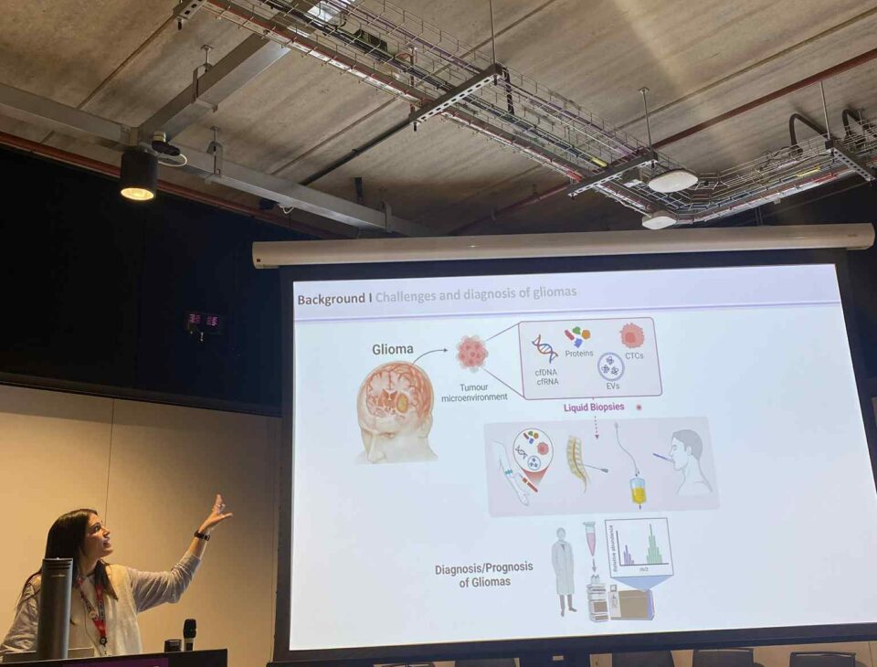 Irene Rebollido Pedrido, Second Year MCRC-CRUK PhD Cancer Sciences student, giving a talk.