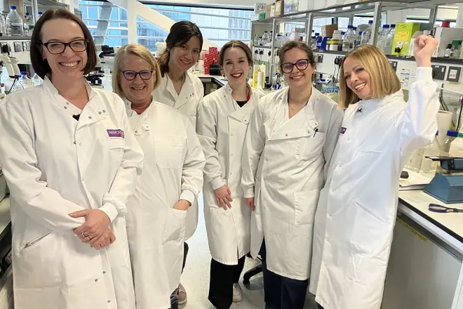 Kimberley Walsh with the researchers at the MCRC